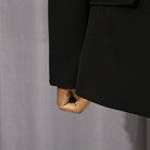 Elegant langry black wool fashion blazer with gold buttons