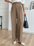 Casual langry fashion beige high-waist wide-leg trousers with button detail