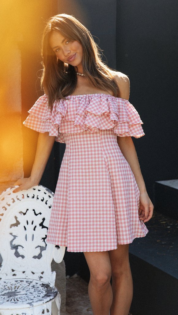 Elegant Plaid Off-shoulder Ruffled Collar Dress