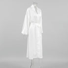 White langry cotton bathrobe with satin tie waist for fashion homewear