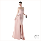 Elegant high slit evening dress in flowing blush pink satin fashion