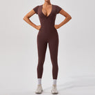 Sleek langry fashion yoga bodysuit in chocolate brown
