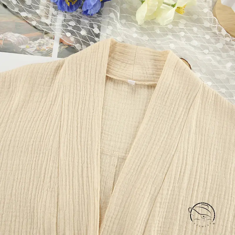Cream-colored open-front linen cardigan in winter pure cotton pajamas