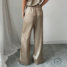 High waist golden jumpsuit with langry fashion shimmering pants