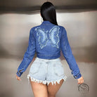 Embroidery denim jacket short coat with butterfly design