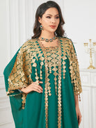 Langry fashion green gold kaftan dress with diamond patterns, loose two-piece suit