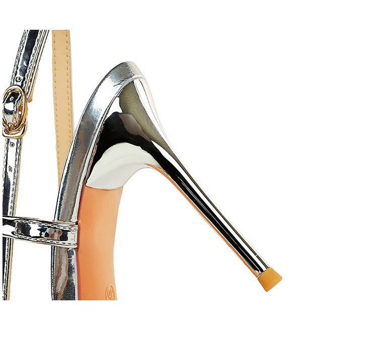 High Grade Metal Pointed Toe Strap Heels
