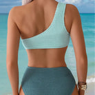 Stunning hollow out mint and teal one-shoulder bikini swimsuit