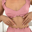 Soft pink ribbed Langry fashion crop top with scalloped hem for pajamas set