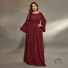 Extra flattering evening dress in burgundy sequins, maxi style