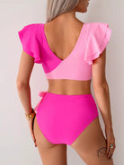 Stunning high waist bikini in two-tone pink ruffled design