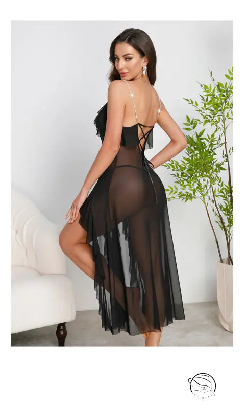 High Slit Multi Color Pearl Decoration Nightdress