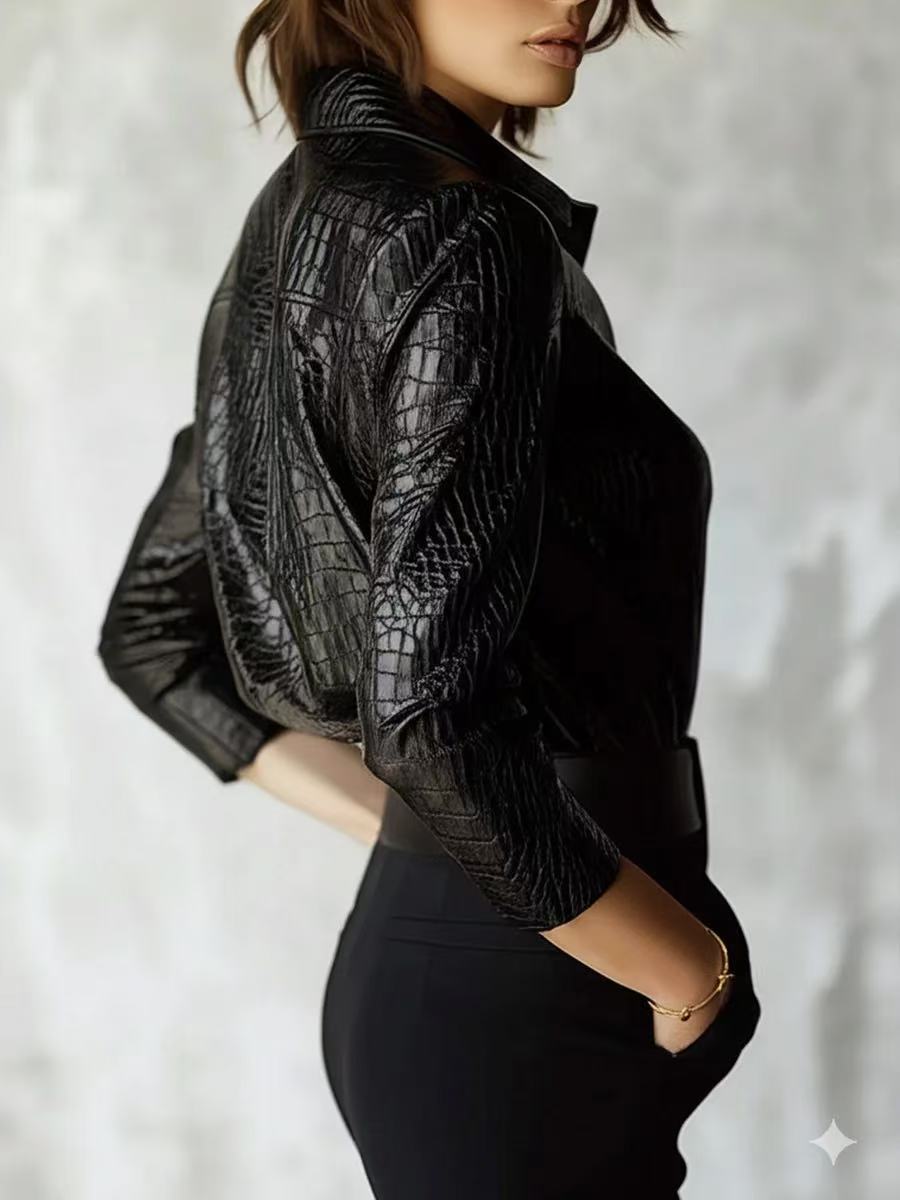 Faux Leather Top Autumn Winter