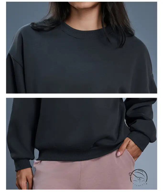 Charcoal gray oversized long sleeve fashion sweatshirt with balloon sleeves