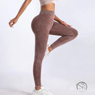 Brown washed seamless yoga trousers with textured high-waisted design