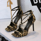 Langry fashion cocktail leopard print square high heel sandals with ankle and crisscross straps