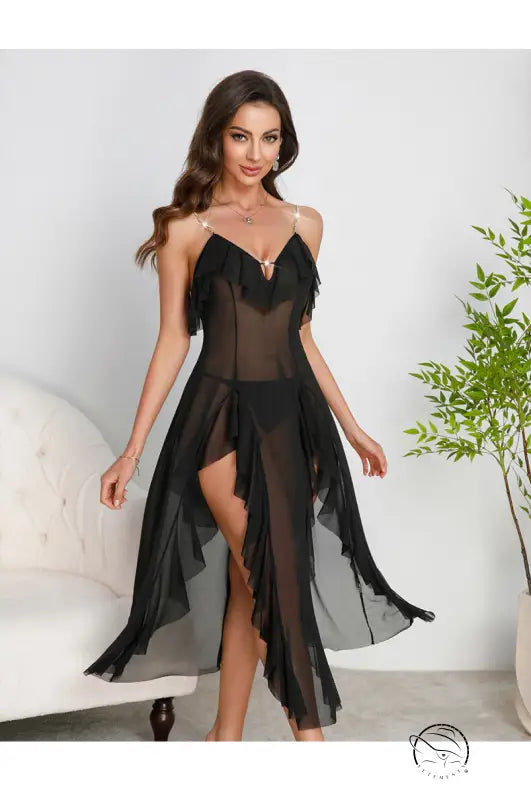 High Slit Multi Color Pearl Decoration Nightdress