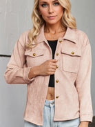Blush pink suede Langry fashion jacket with gold buttons