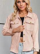 Blush pink suede langry fashion jacket with gold buttons and pockets