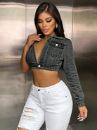 Popular Strap Matching Long Sleeve Denim Top