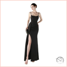 Elegant langry black satin mermaid gown with high slit