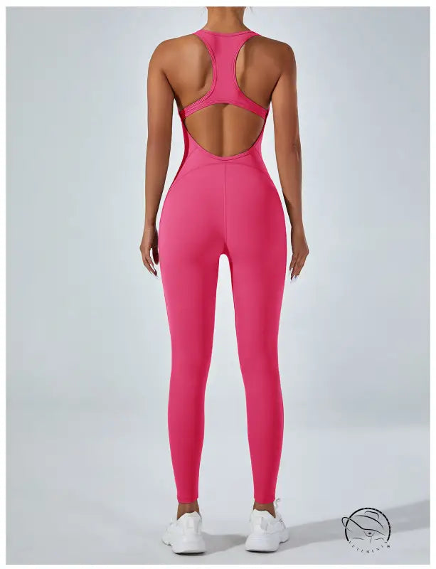 Vibrant pink langry fashion yoga one piece jumpsuit with racerback and cutouts