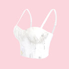 Langry white feathered bra top in All Matching Boning Corset with floral design