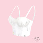 White feathered Langry fashion bra top with floral corset boning
