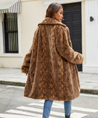 Cozy oversized brown faux fur coat with snakeskin pattern in Langry fashion
