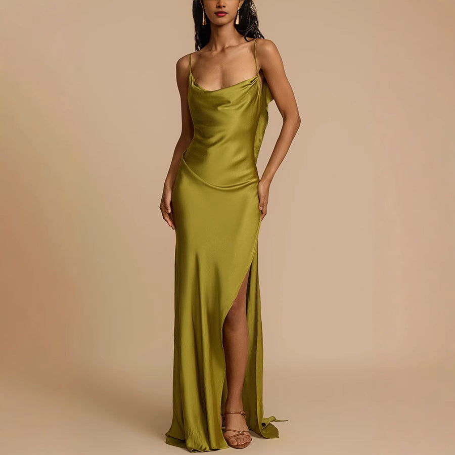 Elegant Olive Green Satin Dress from Stunning Loose Satin Dress collection in fashion