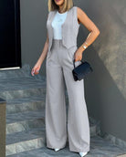 Gray vest and wide-leg pants outfit from Elegant Vest Jacket Wide Leg Pants Set in fashion ملابس