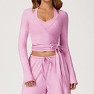 Lavender langry fashion two-piece yoga set with long sleeves and tie waist