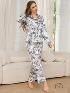 Women’s winter long sleeved floral print satin pajama set with trousers