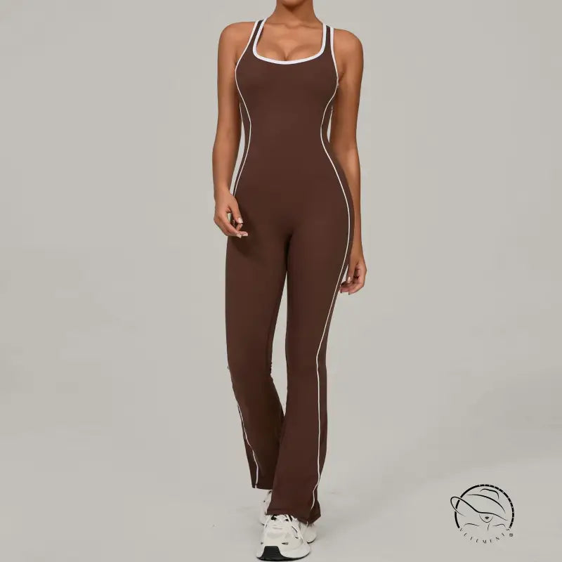 Lululemon beauty back yoga jumpsuit in brown white stripes