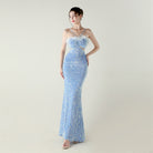 Light blue sequined mermaid evening dress by Velvet Craft, langry fashion ملابس