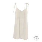 Light beige v-neck backless cotton home wear slip dress with spaghetti straps
