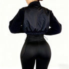 Elegant Langry black satin bomber jacket in fashion ملابس