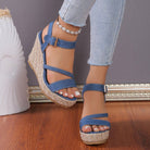 One Strap Wedge Sandals Women Platform Cloth High Heel Straw