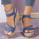 One Strap Wedge Sandals Women Platform Cloth High Heel Straw