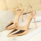 Langry fashion gold metallic high-heeled sandals with pointed toes and ankle strap