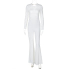 White long-sleeved jumpsuit with flared legs, perfect for stylish fashion moments and ملابس