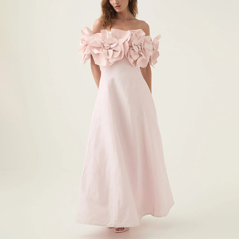 Off-the-shoulder pink floral gown from the Graceful Tube Top Maxi Dress collection