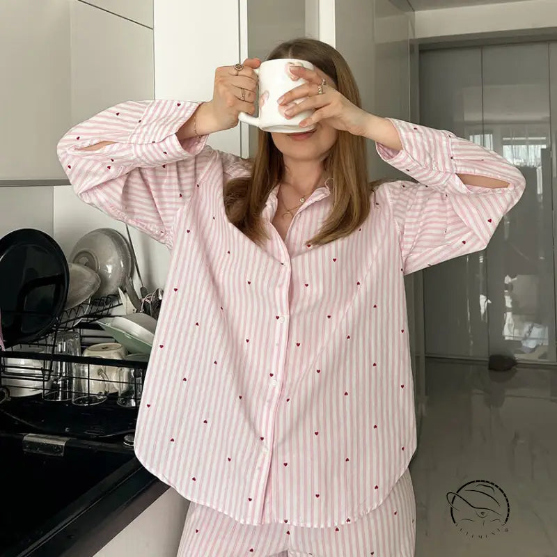 Pink polka dot pajama set in Langry fashion home wear