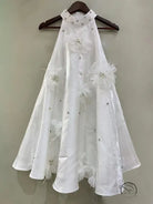 Stunning A-line short dress in white with floral embellishments