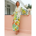 Floral print maxi dress featuring long sleeves for casual summer fashion