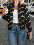 Langry fashion women’s black gold chevron bomber jacket coat
