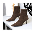 Langry fashion brown suede ankle boots with pointed toes and thin heels