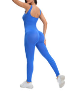 Vibrant royal blue ribbed langry fashion one-piece jumpsuit, breathable seamless knitted slim fit