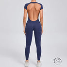 Navy blue backless langry yoga bodysuit in tight quick-drying fashion design