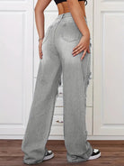 Gray Langry high-waisted ripped denim trousers with distressed fashion details